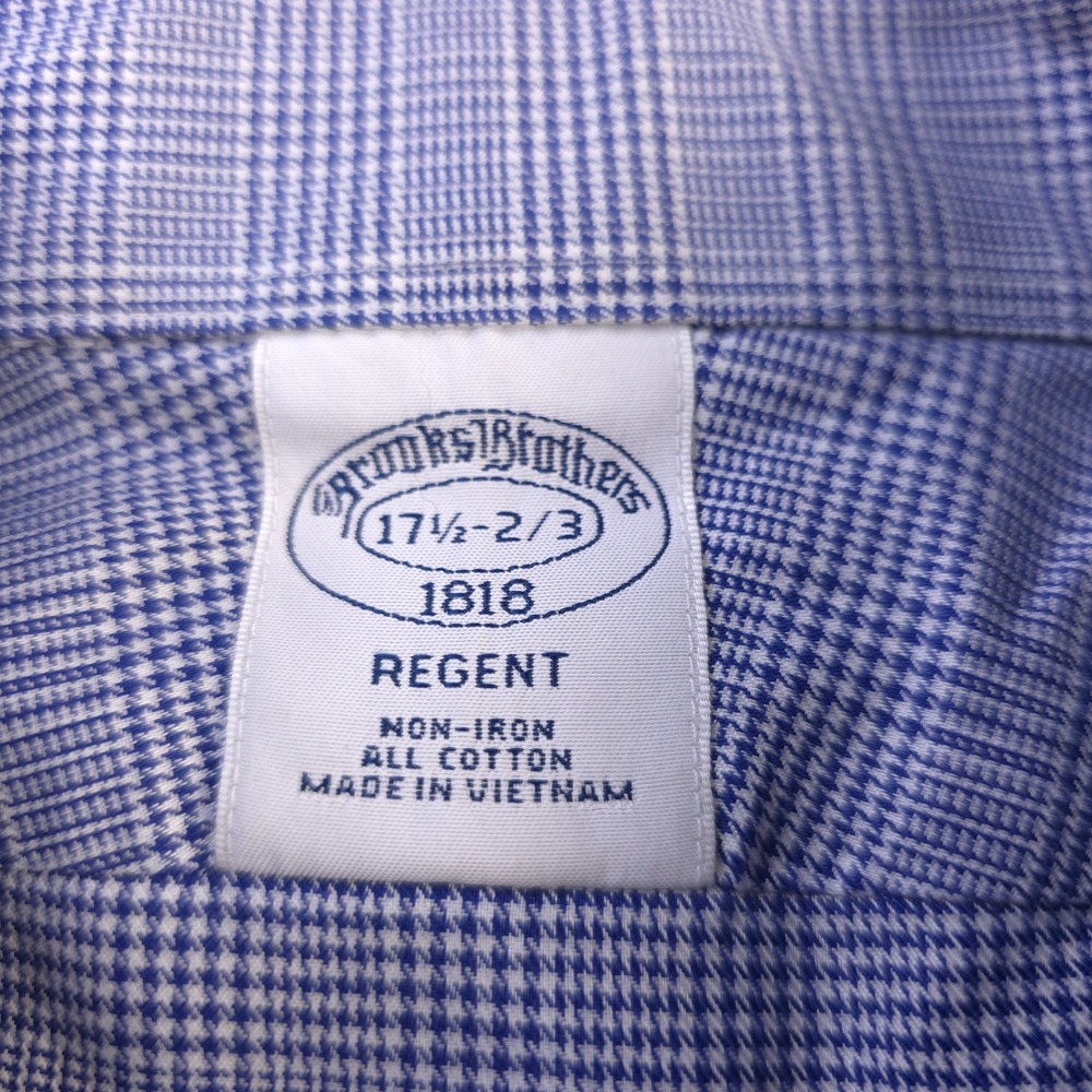 Brooks Brothers Dress Shirt 17.5 2/3 Regent Non Iron Blue Houndstooth Spread - Picture 4 of 9